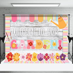 Lofaris Colorful Floral Wooden Welcome To Our Garden Backdrop