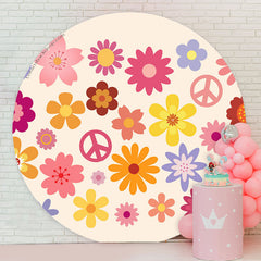 Lofaris Colorful Flower Peace Symble Round Birthday Backdrop