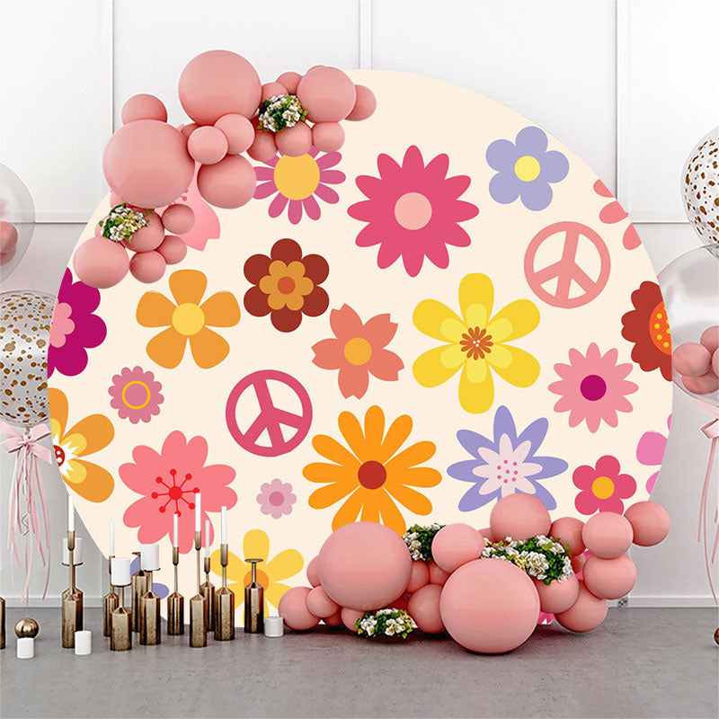 Lofaris Colorful Flower Peace Symble Round Birthday Backdrop