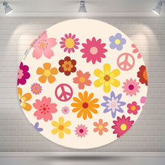 Lofaris Colorful Flower Peace Symble Round Birthday Backdrop