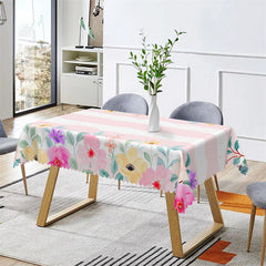 Lofaris Colorful Flower Pink Wave Stripe Kitchen Tablecloth