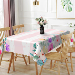 Lofaris Colorful Flower Pink Wave Stripe Kitchen Tablecloth