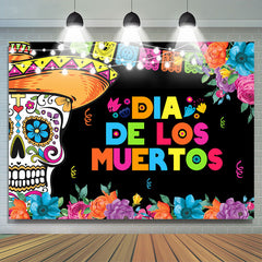 Lofaris Colorful Flower Skull Mexico Day of the Dead Backdrop