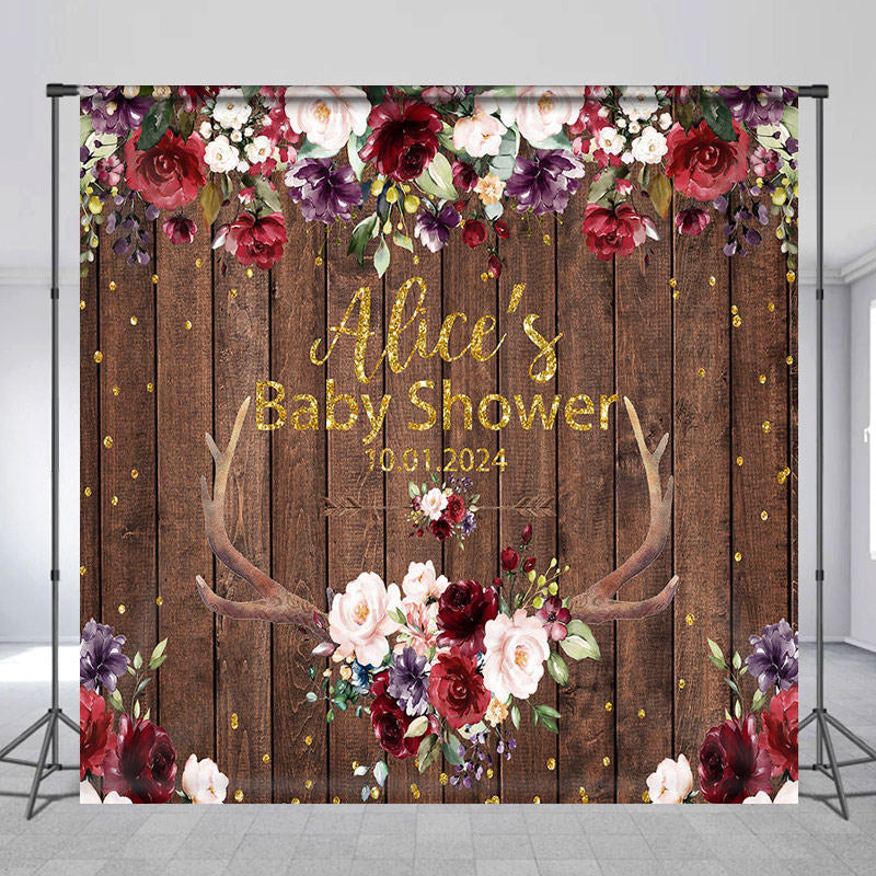 Lofaris Colorful Flowers Plank Custom Baby Shower Backdrop