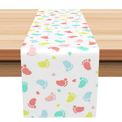 Lofaris Colorful Footprints Heart Repeat Plaid Table Runner