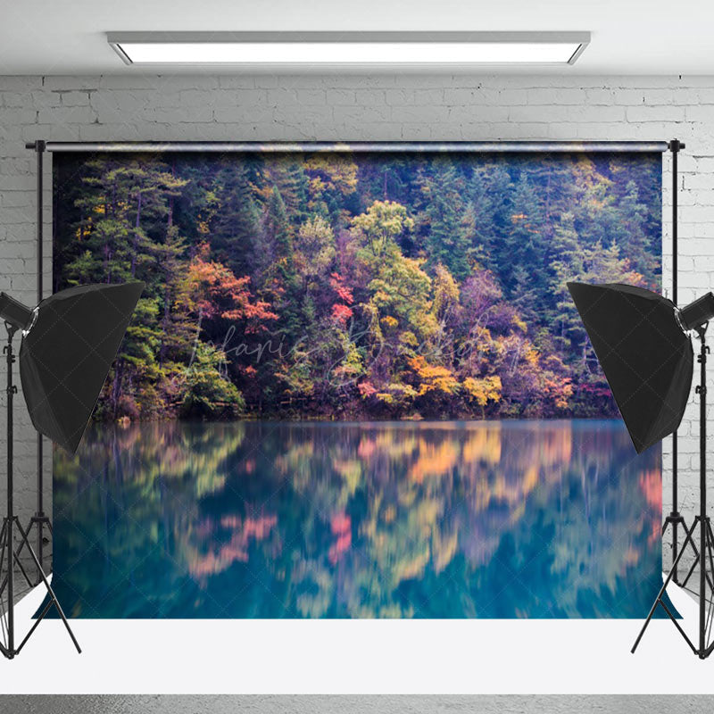 Lofaris Colorful Forest Reflected In The Water Fall Backdrop