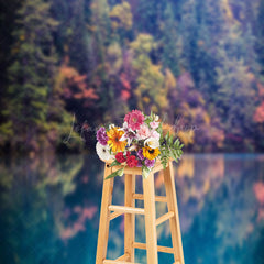 Lofaris Colorful Forest Reflected In The Water Fall Backdrop