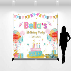 Lofaris Colorful Gift Balloon Cake Custom Birthday Backdrop