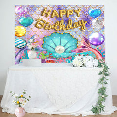 Lofaris Colorful Glitter Mermaid Balloons Birthday Backdrop