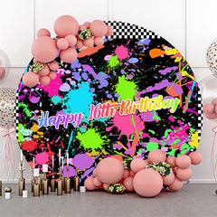 Lofaris Colorful Graffiti Plaid Round 16th Birthday Backdrop