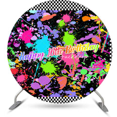 Lofaris Colorful Graffiti Plaid Round 16th Birthday Backdrop