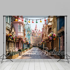 Lofaris Colorful House Floral Light Street Easter Backdrop