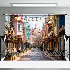 Lofaris Colorful House Floral Light Street Easter Backdrop