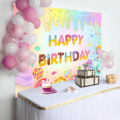 Lofaris Colorful Ice Cream Donut Candyland Birthday Backdrop