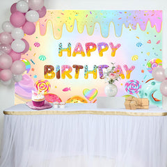 Lofaris Colorful Ice Cream Donut Candyland Birthday Backdrop