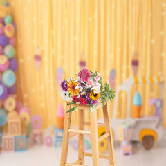 Lofaris Colorful Ice Cream Gold Curtain Cake Smash Backdrop