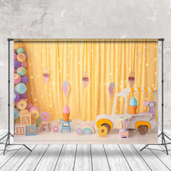 Lofaris Colorful Ice Cream Gold Curtain Cake Smash Backdrop