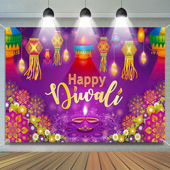 Lofaris Colorful Indian Lights Floral Purple Diwali Backdrop