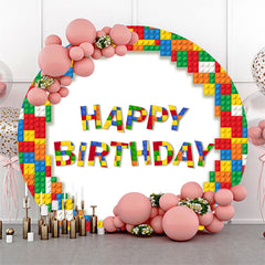 Lofaris Colorful Lego Round Happy Birthday Backdrop For Kids