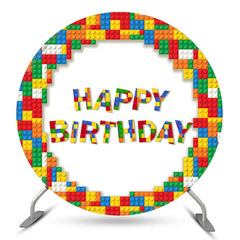 Lofaris Colorful Lego Round Happy Birthday Backdrop For Kids