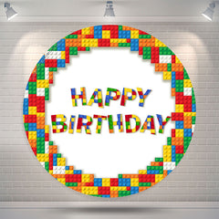 Lofaris Colorful Lego Round Happy Birthday Backdrop For Kids