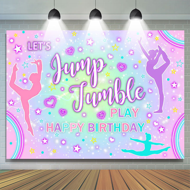 Lofaris Colorful Lets Jump Jumble Happy Birthday Backdrop