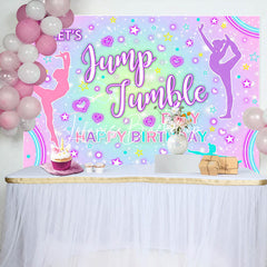 Lofaris Colorful Lets Jump Jumble Happy Birthday Backdrop