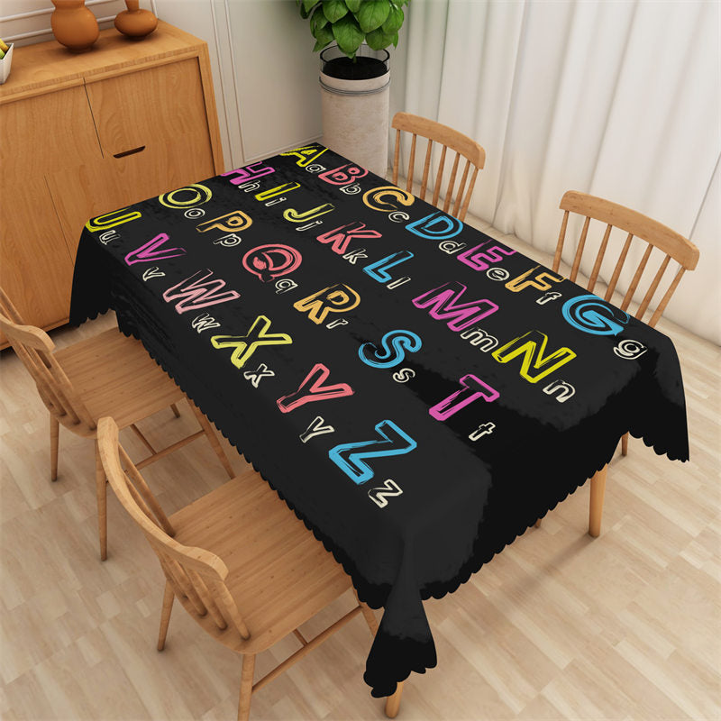 Lofaris Colorful Letter Cool Black Rectangle Tablecloth
