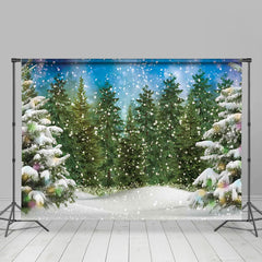 Lofaris Colorful Light Snowy Green Forest Winter Backdrop