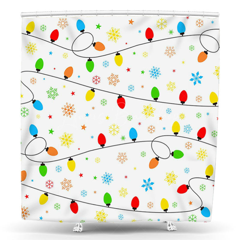 Lofaris Colorful Light Strip Snowy Christmas Shower Curtain