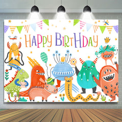 Lofaris Colorful Monsters Party Happy Birthday Backdrop