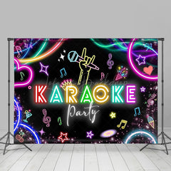 Lofaris Colorful Neon Black Musical Karaoke Party Backdrop