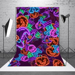 Lofaris Colorful Neon Hat Pumpkins Ghosts Halloween Backdrop