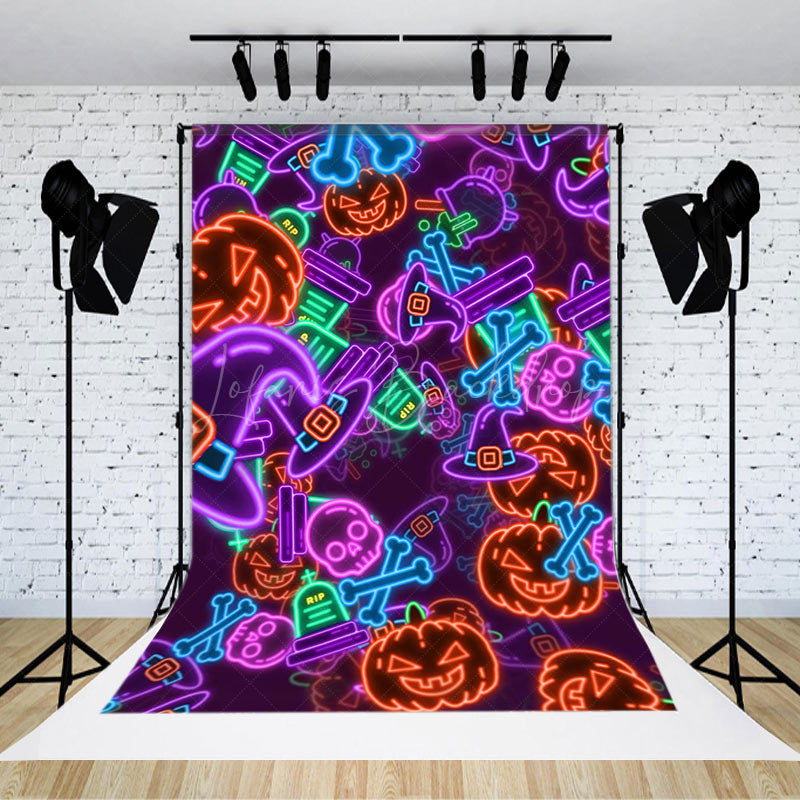 Lofaris Colorful Neon Hat Pumpkins Ghosts Halloween Backdrop