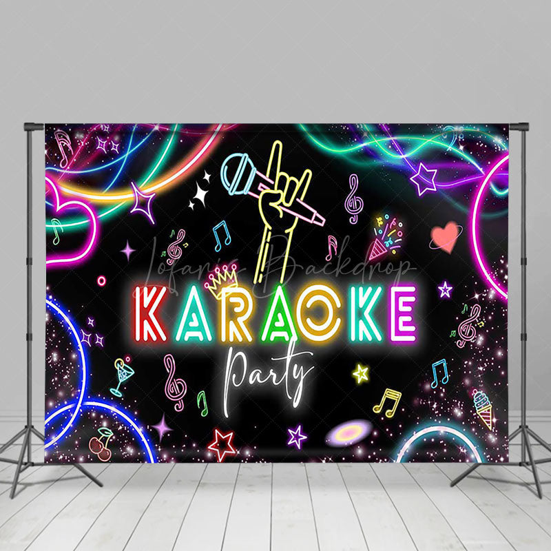 Lofaris Colorful Neon Microphone Karaoke Party Backdrop