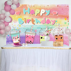 Lofaris Colorful Oli Painting Cute Milktea Birthday Backdrop