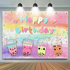 Lofaris Colorful Oli Painting Cute Milktea Birthday Backdrop