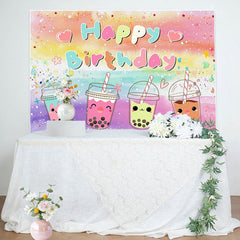 Lofaris Colorful Oli Painting Cute Milktea Birthday Backdrop