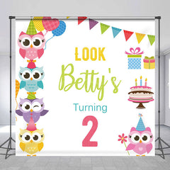 Lofaris Colorful Owl Cake Gift Custom 2nd Birthday Backdrop