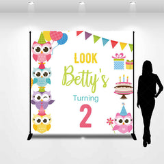 Lofaris Colorful Owl Cake Gift Custom 2nd Birthday Backdrop