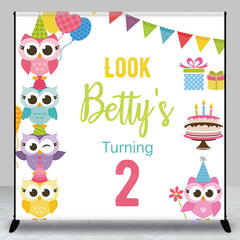 Lofaris Colorful Owl Cake Gift Custom 2nd Birthday Backdrop