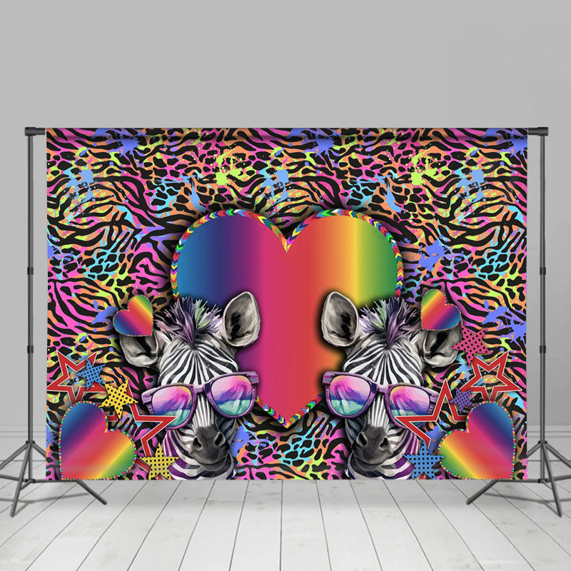 Lofaris Colorful Paint Cute Zebra Valentines Day Backdrop