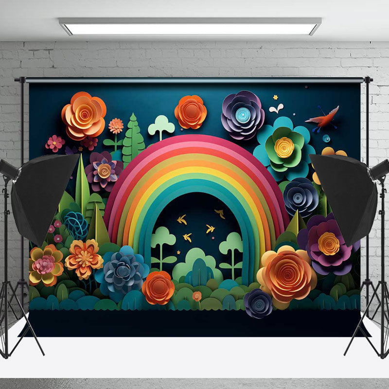 Lofaris Colorful Paper Flower Rainbow Forest Photo Backdrop