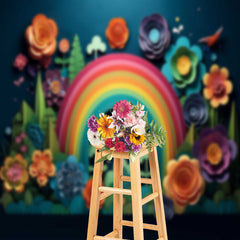 Lofaris Colorful Paper Flower Rainbow Forest Photo Backdrop