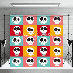 Lofaris Colorful Plaid Cute Skulls Halloween Party Backdrop