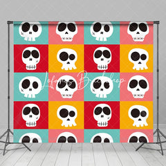 Lofaris Colorful Plaid Cute Skulls Halloween Party Backdrop