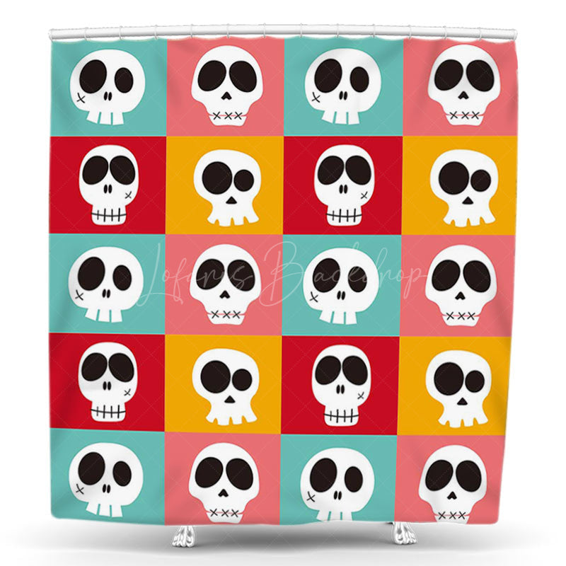 Lofaris Colorful Plaid Cute Skulls Halloween Shower Curtain