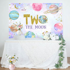 Lofaris Colorful Planet Gold Glitter 2nd Birthday Backdrop