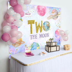 Lofaris Colorful Planet Gold Glitter 2nd Birthday Backdrop