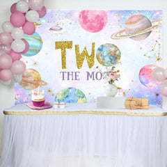 Lofaris Colorful Planet Gold Glitter 2nd Birthday Backdrop